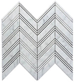 Carrara White Marble Polished Large Chevron Mosaic Tile w / Carrara Strips-Marble Mosaic-American Tile Depot