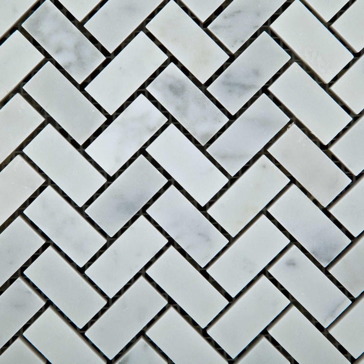 Carrara White Marble Polished Mini Herringbone Mosaic Tile-Marble Mosaic-American Tile Depot