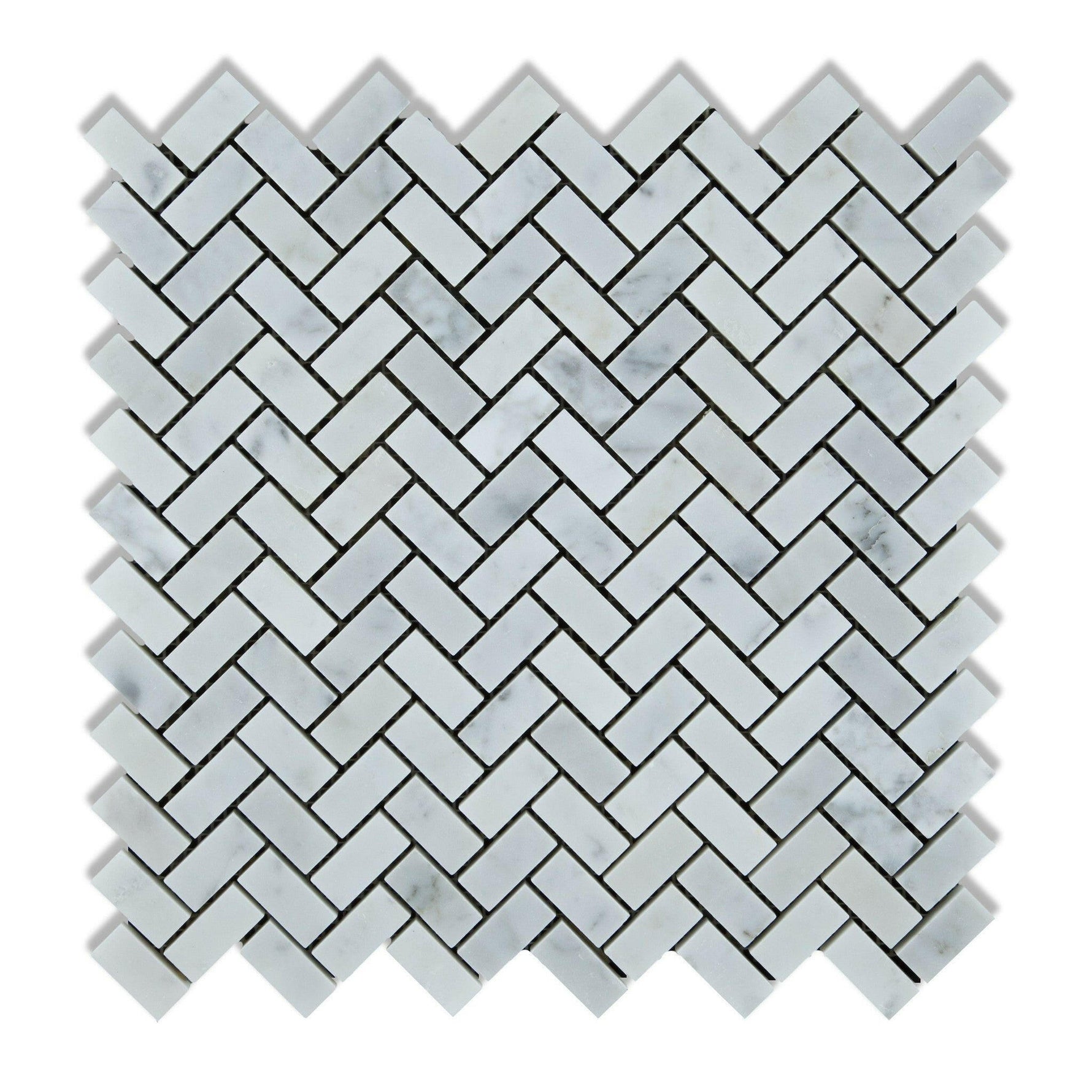 Carrara White Marble Polished Mini Herringbone Mosaic Tile-Marble Mosaic-American Tile Depot