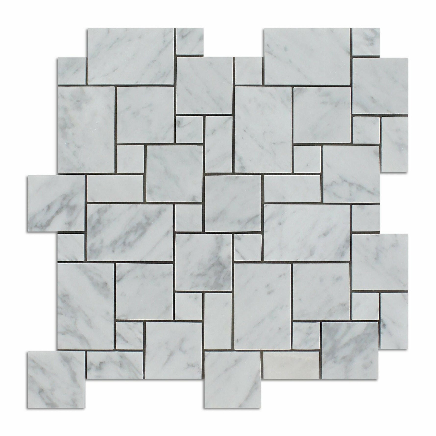 Carrara White Marble Polished Mini Versailles Mosaic Tile-Marble Mosaic-American Tile Depot