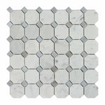 Carrara White Marble Polished Octagon Mosaic Tile w/ Blue-Gray Dots-Marble Mosaic-American Tile Depot