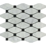 Carrara White Marble Polished Octave Pattern Mosaic Tile w/ Black Dots-Marble Mosaic-American Tile Depot