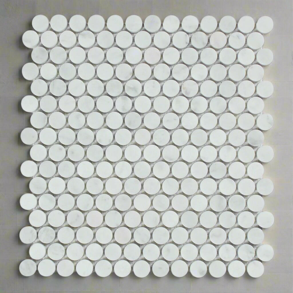 Carrara White Marble Polished Penny Round Mosaic Tile-Marble Mosaic-American Tile Depot