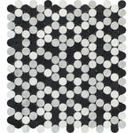 Carrara White Marble Polished Penny Round Mosaic Tile w / Black Dots-Marble Mosaic-American Tile Depot