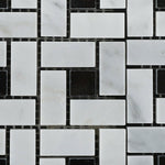 Carrara White Marble Polished Pinwheel Mosaic Tile w/ Black Dots-Marble Mosaic-American Tile Depot