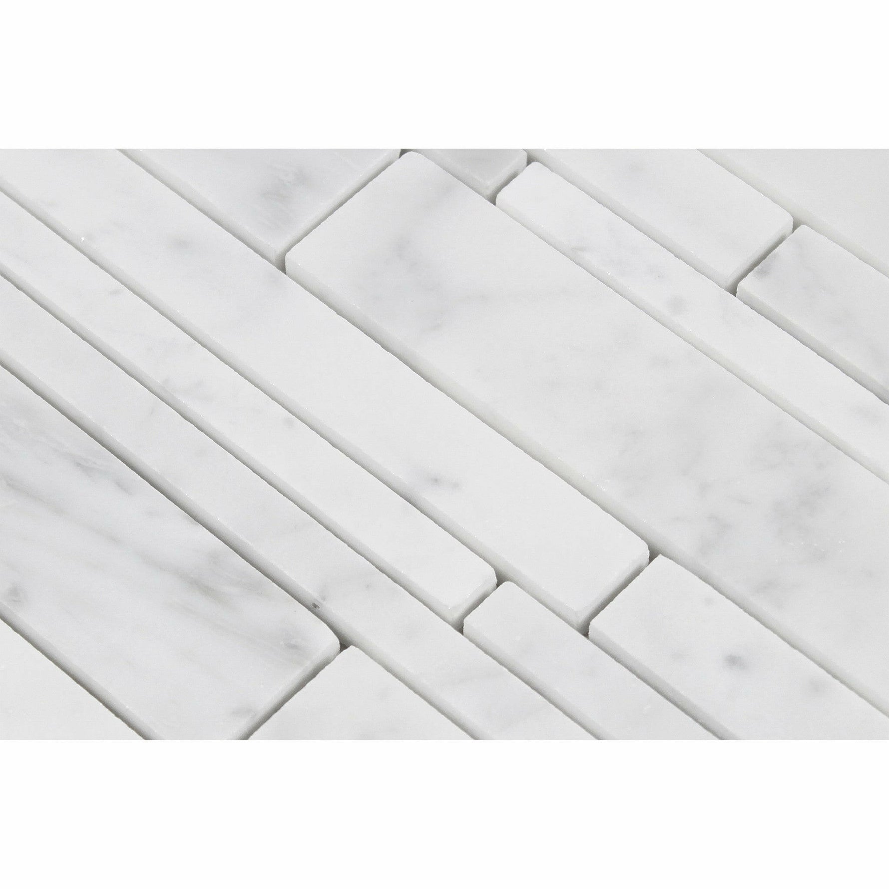 Carrara White Marble Polished Random Strip Mosaic Tile-Marble Mosaic-American Tile Depot