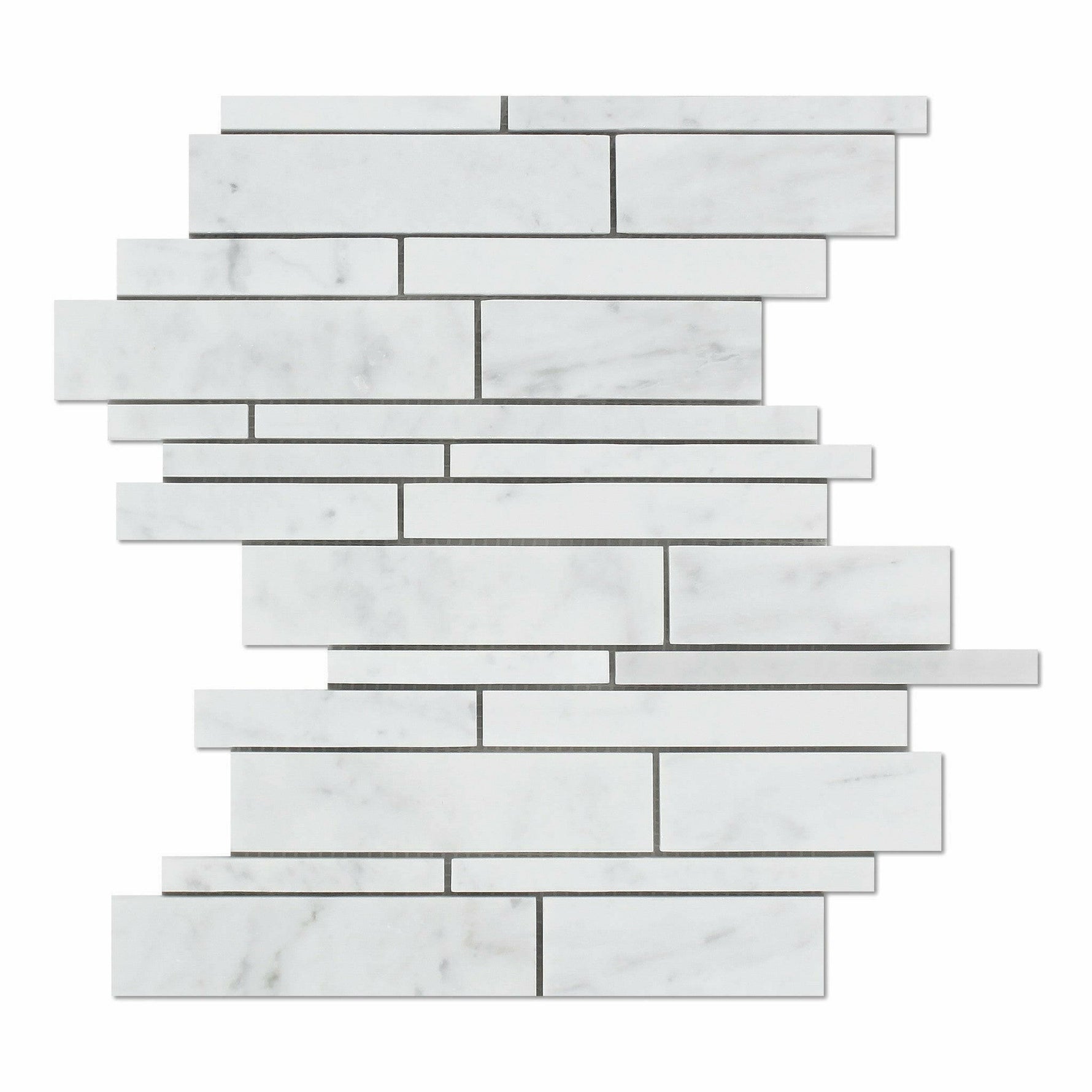 Carrara White Marble Polished Random Strip Mosaic Tile-Marble Mosaic-American Tile Depot