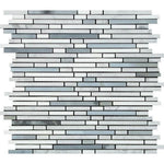 Carrara White Marble Polished Tricolor Bamboo Sticks Mosaic (Carrara + Thassos + Blue-Gray )-Marble Mosaic-American Tile Depot