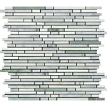 Carrara White Marble Polished Tricolor (Carrara+Thassos +Ming-Green ) Bamboo Sticks Mosaic-Marble Mosaic-American Tile Depot