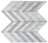 Carrara White Marble Polished Large Chevron Mosaic Tile w / Carrara Strips