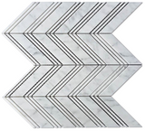 Carrara White Marble Honed Large Chevron Mosaic Tile w / Carrara Strips