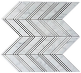 Carrara White Marble Honed Large Chevron Mosaic Tile w / Carrara Strips