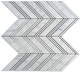 Carrara White Marble Polished Large Chevron Mosaic Tile w / Carrara Strips