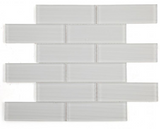 2 x 6 Oceanhouse Silver White Glossy Subway Glass Mosaic Wall Tile