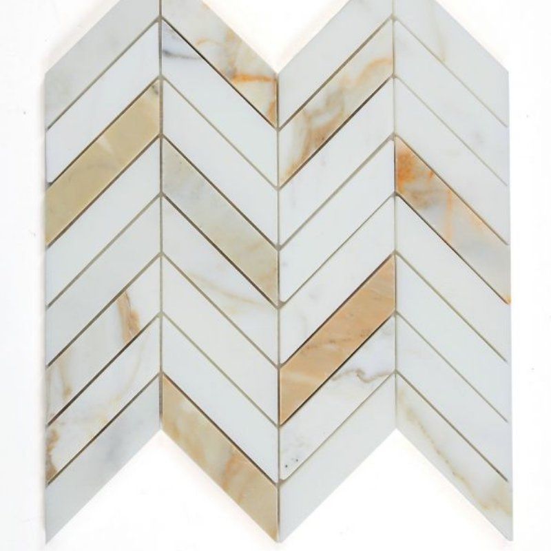 Chevron Calacatta Gold Honed Marble Mosaic Tile-Marble Mosaic-American Tile Depot