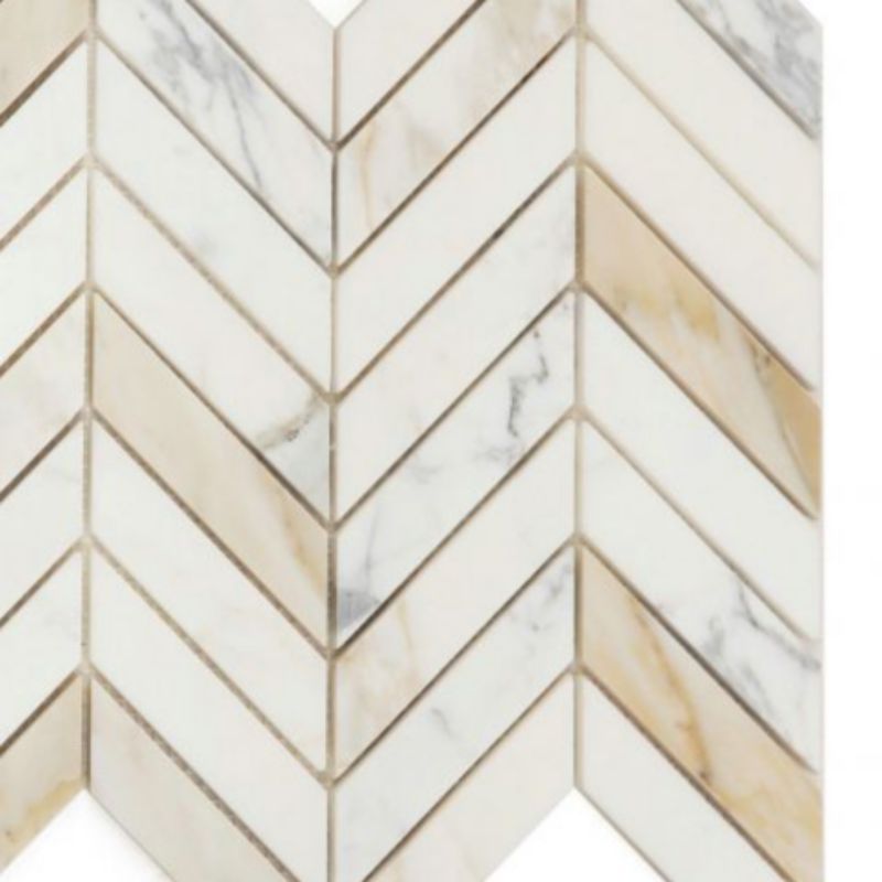 Chevron Calacatta Gold Polished Marble Mosaic Tile-Marble Mosaic-American Tile Depot