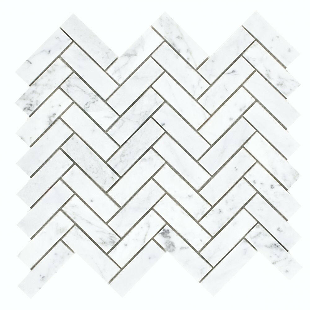 Chevron Long Carrara Polished Marble Mosaic Tile-Marble Mosaic-American Tile Depot