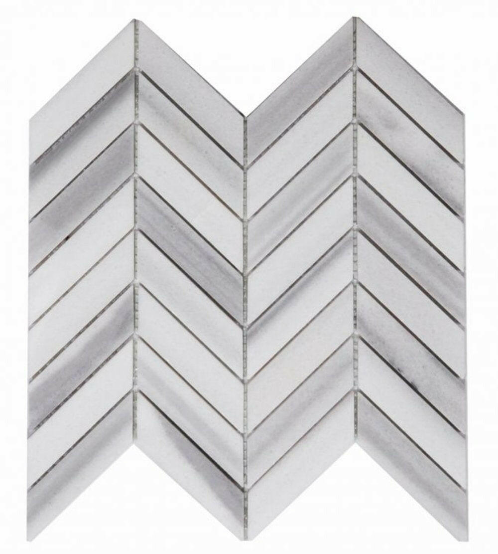 Chevron Marmala White Polished Marble Mosaic Tile-Marble Mosaic-American Tile Depot