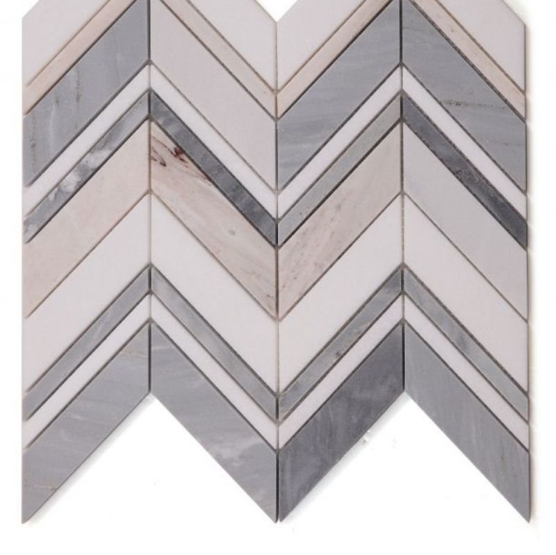 Chevron Ravenna Blue Polished Marble Mosaic Tile-Marble Mosaic-American Tile Depot