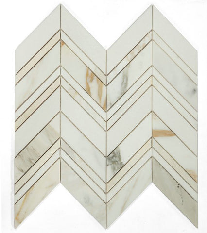 Chevron Ravenna Calacatta Polished Marble Mosaic Tile-Marble Mosaic-American Tile Depot