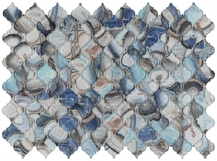 Clam Aladdin Blue Glossy Arabesque Glass Mosaic Wall Tile-Glass Mosaic-American Tile Depot