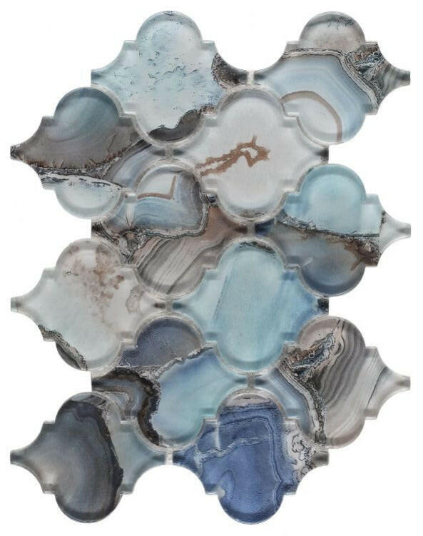 Clam Aladdin Blue Glossy Arabesque Glass Mosaic Wall Tile-Glass Mosaic-American Tile Depot