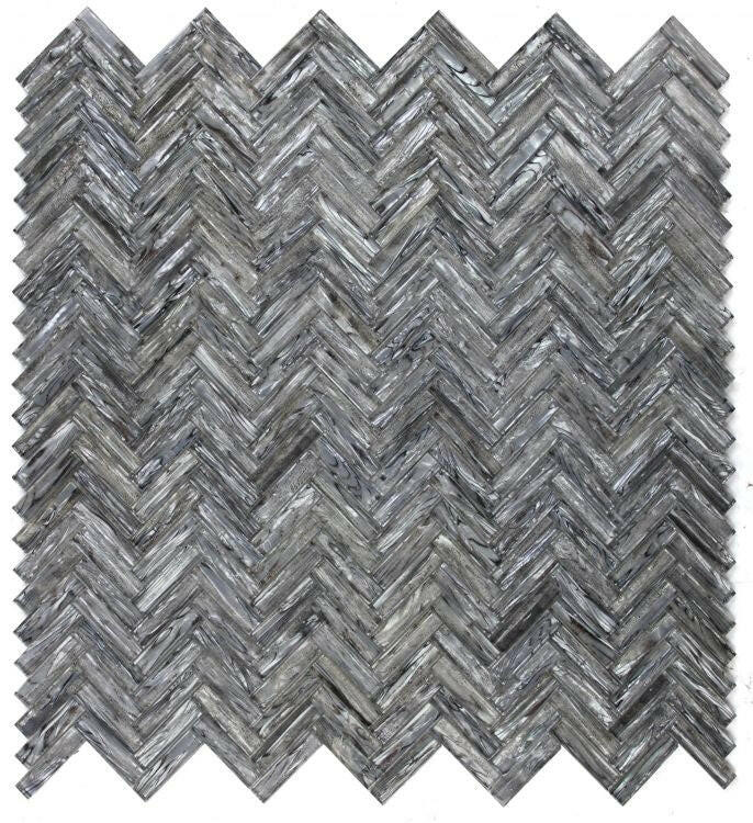 Clam Chevron Silver Glossy Herringbone Glass Mosaic Wall Tile-Marble Mosaic-American Tile Depot