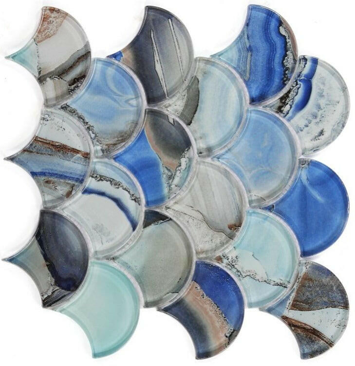 Clam Pisces Blue Glossy Scale Glass Mosaic Wall Tile-Glass Mosaic-American Tile Depot