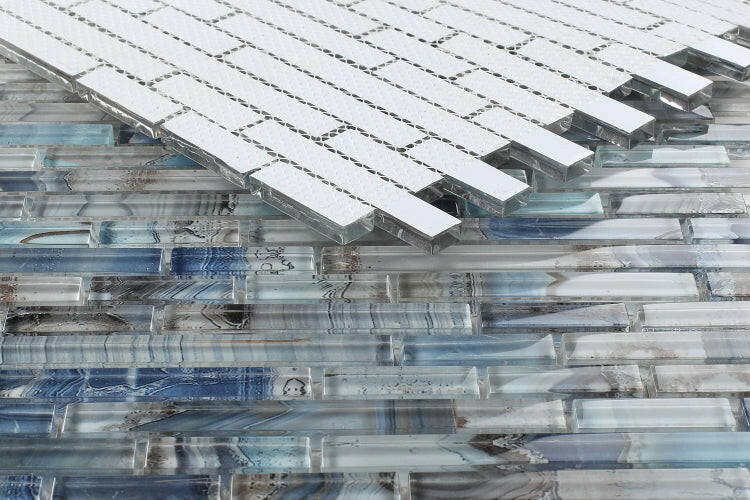 Clam Urban Blue Glossy Linear Glass Mosaic Wall Tile-Glass Mosaic-American Tile Depot