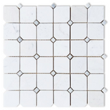 Precious Stone Clipped Milky White Honed Square Marble Mosaic Tile