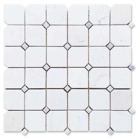 Precious Stone Clipped Milky White Honed Square Marble Mosaic Tile