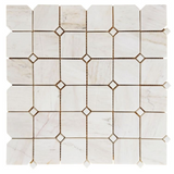 Precious Stone Clipped Wooden White Honed Square Marble Mosaic Tile