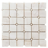 Precious Stone Clipped Wooden White Honed Square Marble Mosaic Tile