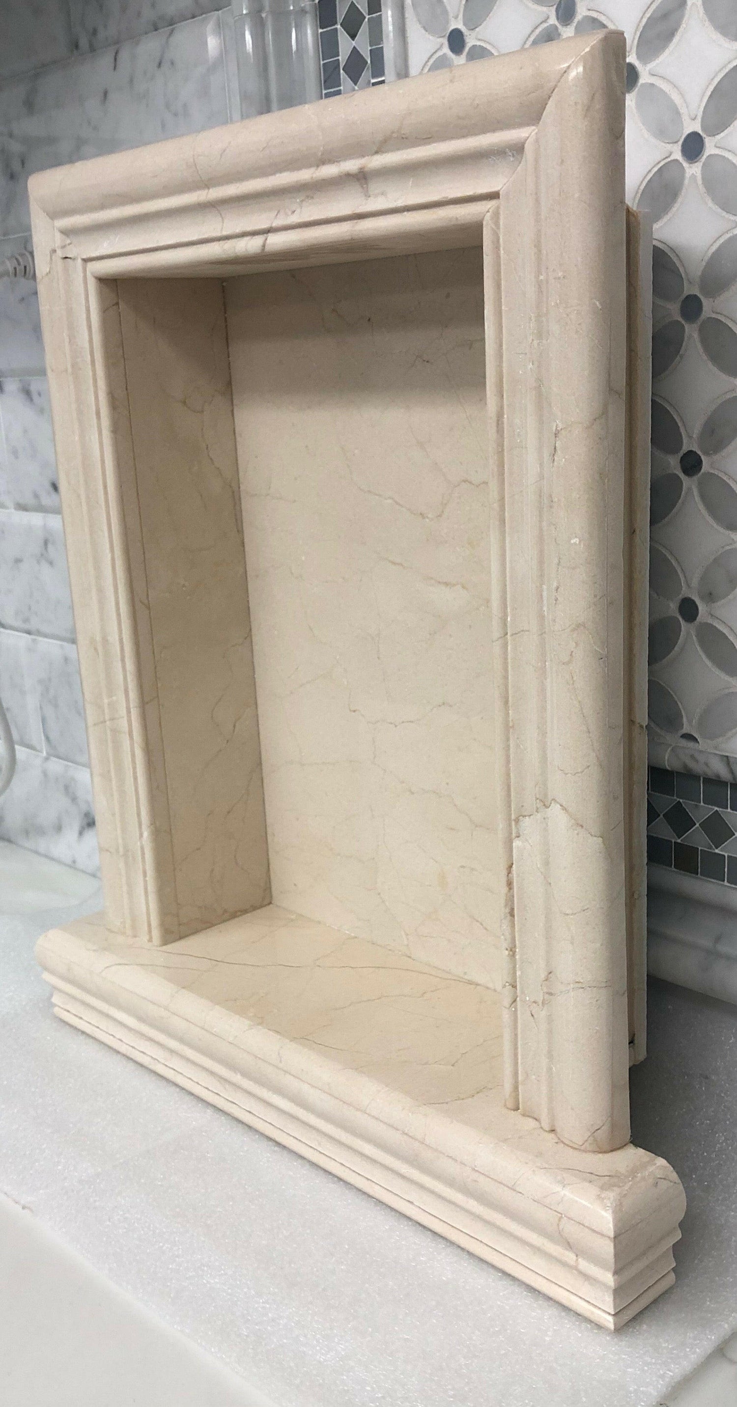 Crema Marfil Marble Hand-Made Custom Shampoo Niche / Shelf - LARGE - Honed-Accessories-American Tile Depot