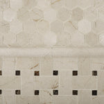 Crema Marfil Marble Honed Basketweave Mosaic Tile w/ Emperador Dark Dots-Marble Mosaic-American Tile Depot