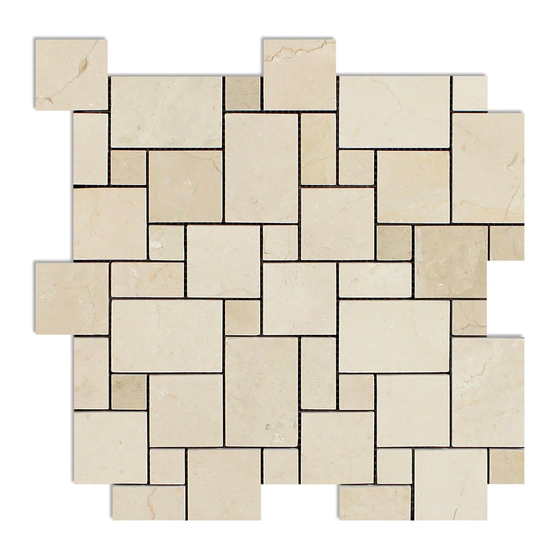 Crema Marfil Marble Honed Mini Versailles Mosaic Tile-Marble Mosaic-American Tile Depot