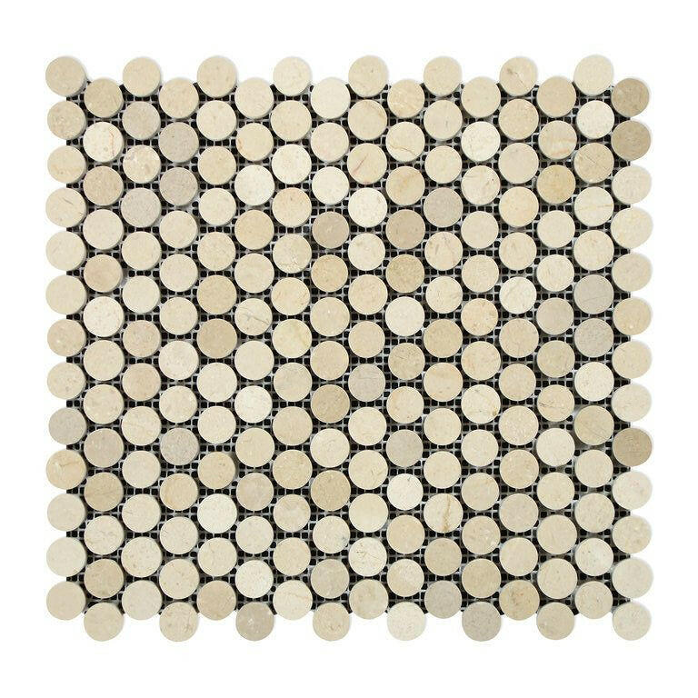 Crema Marfil Marble Honed Penny Round Mosaic Tile-Marble Mosaic-American Tile Depot