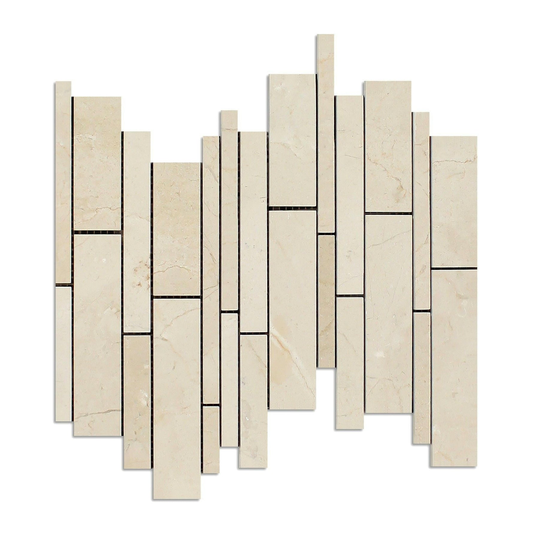 Crema Marfil Marble Honed Random Strip Mosaic Tile-Marble Mosaic-American Tile Depot