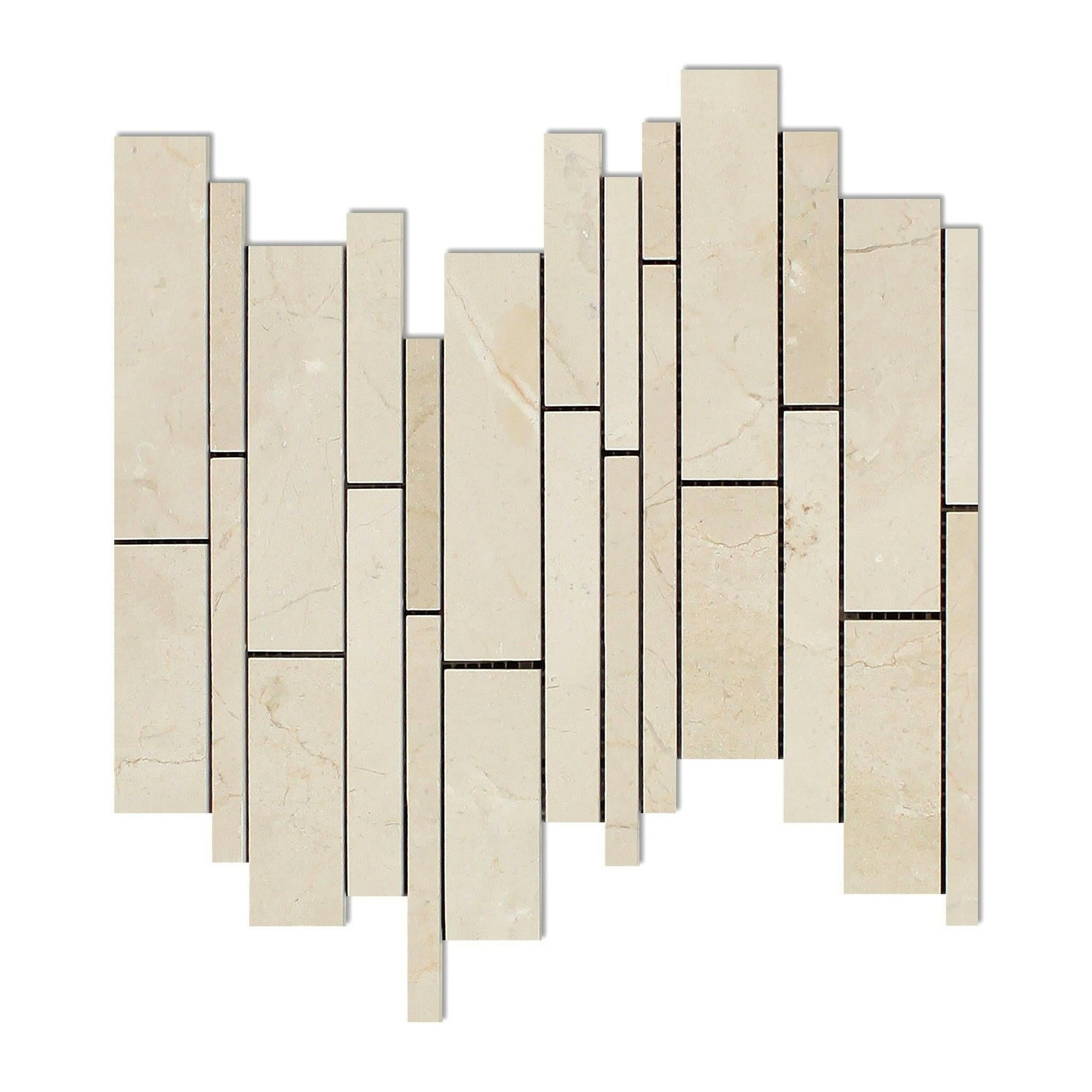 Crema Marfil Marble Honed Random Strip Mosaic Tile-Marble Mosaic-American Tile Depot