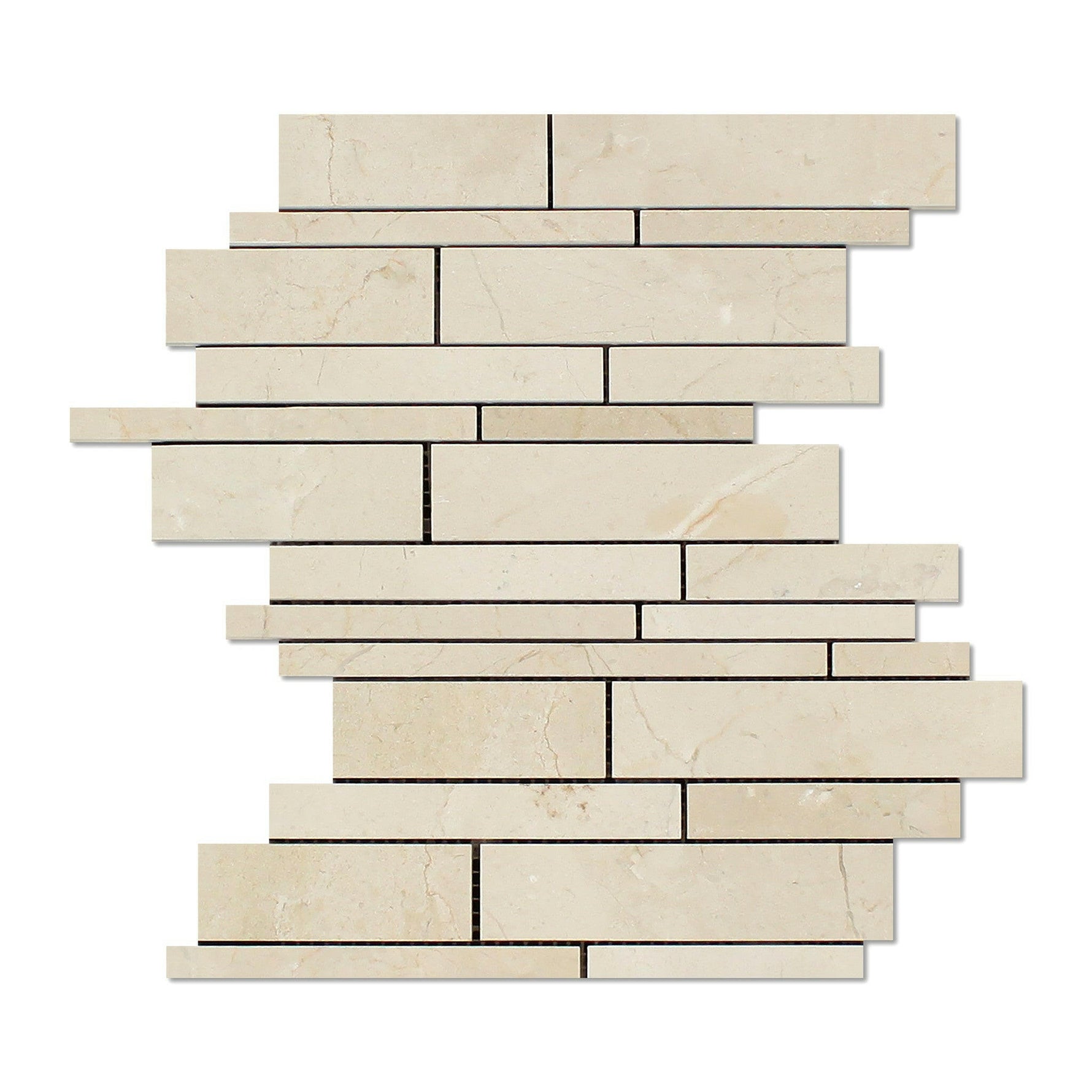 Crema Marfil Marble Honed Random Strip Mosaic Tile-Marble Mosaic-American Tile Depot