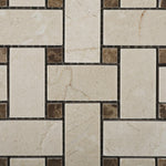 Crema Marfil Marble Polished Basketweave Mosaic Tile w/ Emperador Dark Dots-Marble Mosaic-American Tile Depot