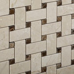 Crema Marfil Marble Polished Basketweave Mosaic Tile w/ Emperador Dark Dots-Marble Mosaic-American Tile Depot