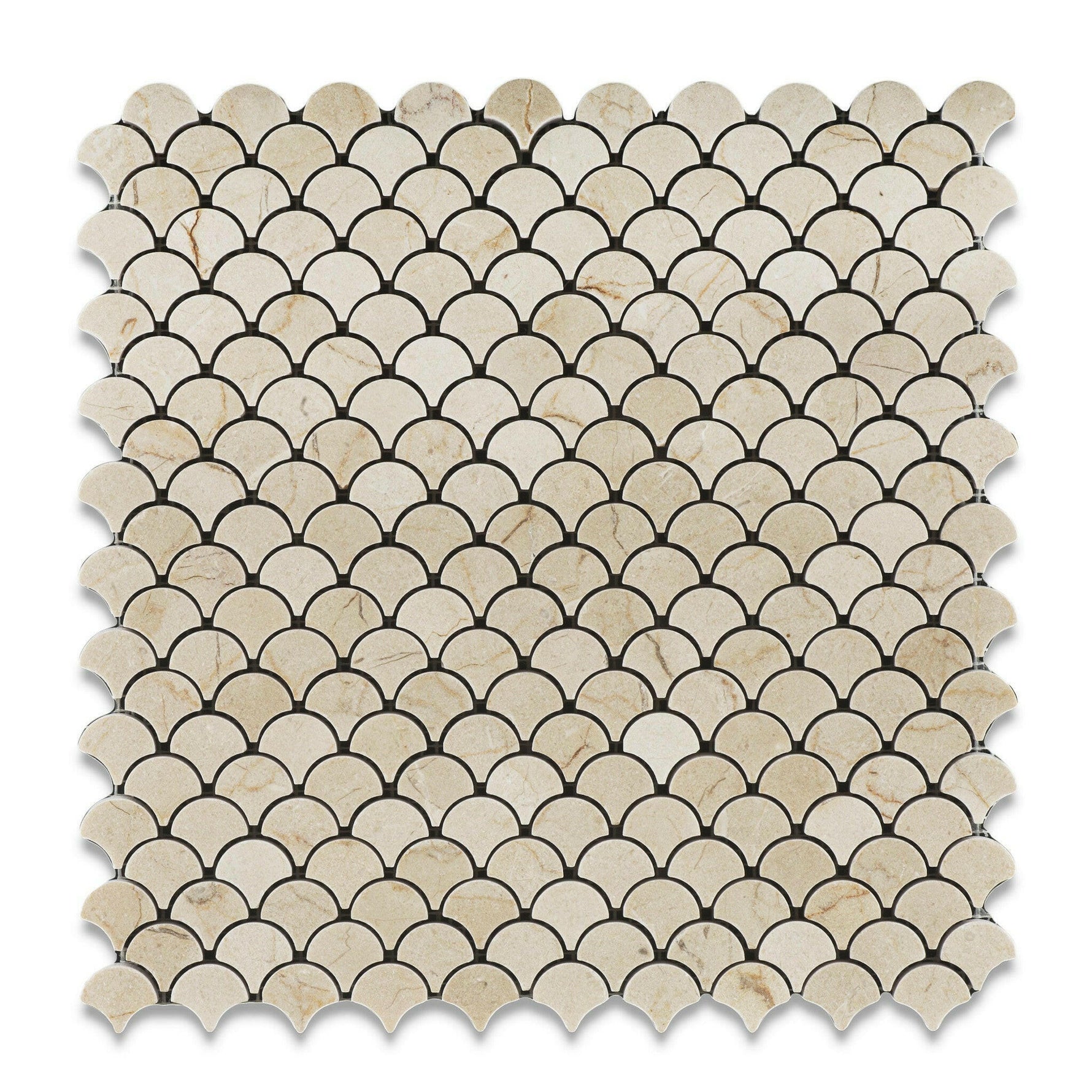 Crema Marfil Marble Polished Fan Mosaic Tile-Marble Mosaic-American Tile Depot