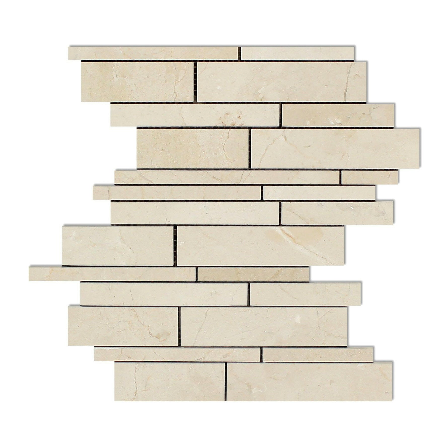 Crema Marfil Marble Polished Random Strip Mosaic Tile-Marble Mosaic-American Tile Depot