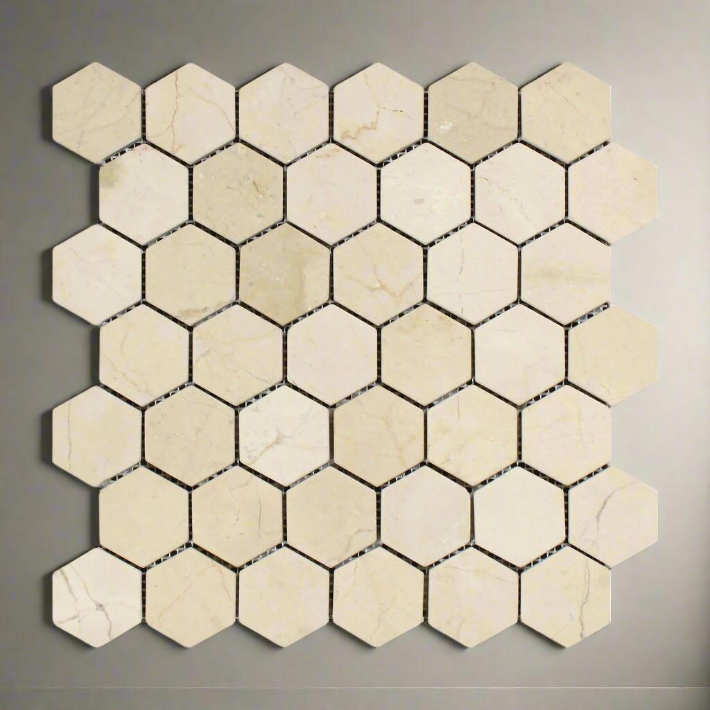 Crema Marfil Marble Tumbled 2" Hexagon Mosaic Tile-Marble Mosaic-American Tile Depot