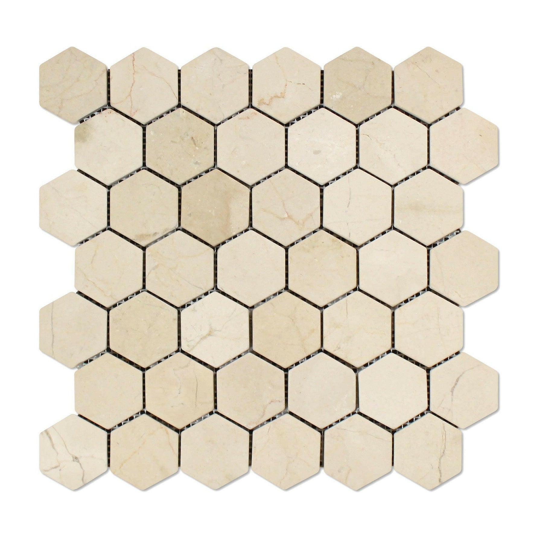 Crema Marfil Marble Tumbled 2" Hexagon Mosaic Tile-Marble Mosaic-American Tile Depot