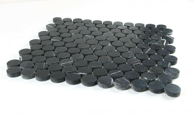 Curvus Marquina Circular Marble Mosaic Tile-Marble Mosaic-American Tile Depot