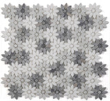 Aster Wild Grey Polished Flower Marble Mosaic Tile
