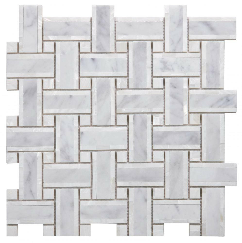 Diana Cross Carrara Basketweave Mosaic Wall Tile-Mixed Mosaic-American Tile Depot