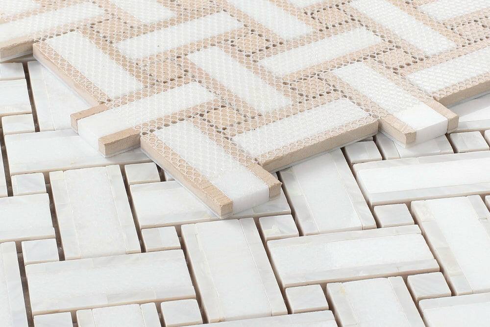 Diana Cross Thassos Basketweave Mosaic Wall Tile-Mixed Mosaic-American Tile Depot